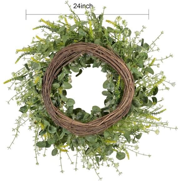 24 Inches Artificial Daisy Flower Wreath with Eucalyptus Leave Silk Flower - Picture 4 of 8